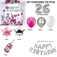 Happy Birthday Decoration Items Or Kit Of 77 Items  1 Happy Birthday Silver Foil Balloons With 70 Hd Metallic Balloons , 3 Star Shape Foil Balloons , 1 Pink Champagne Bottle Balloon ,Number 26 Silver Foil Balloon-thumb1