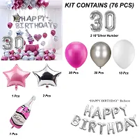 Happy Birthday Decoration Items Or Kit Of 77 Items  1 Happy Birthday Silver Foil Balloons With 70 Hd Metallic Balloons , 3 Star Shape Foil Balloons , 1 Pink Champagne Bottle Balloon ,Number 30 Silver Foil Balloon-thumb1