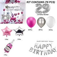 Happy Birthday Decoration Items Or Kit Of 77 Items  1 Happy Birthday Silver Foil Balloons With 70 Hd Metallic Balloons , 3 Star Shape Foil Balloons , 1 Pink Champagne Bottle Balloon ,Number 29 Silver Foil Balloon-thumb1