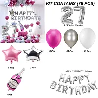 Happy Birthday Decoration Items Or Kit Of 77 Items  1 Happy Birthday Silver Foil Balloons With 70 Hd Metallic Balloons , 3 Star Shape Foil Balloons , 1 Pink Champagne Bottle Balloon ,Number 27 Silver Foil Balloon-thumb1