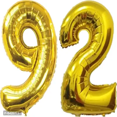 Golden 92 Number Foil Balloon 16 Inches For 92nd Anniversaries, 92nd Birthday Decoration