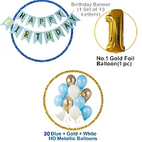 Blue Happy Birthday Decoration Combo-32Pcs Set( 1Banner and 30 Balloons and 1 Number)For Baby 1St Birthday-thumb1