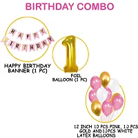 Pink Happy Birthday Decoration Combo-32Pcs Set( 1Banner and 30 Balloons and 1 Number)For Baby 1St Birthday-thumb1