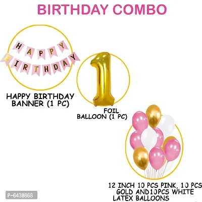 Pink Happy Birthday Decoration Combo-32Pcs Set( 1Banner and 30 Balloons and 1 Number)For Baby 1St Birthday-thumb2