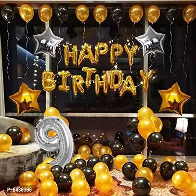 9Th Birthday Decoration Kit With Happy Birthday Foil Set,4 Star Foil,1 Number Foil Set,40 Latex Balloons (Set Of 46)-thumb0