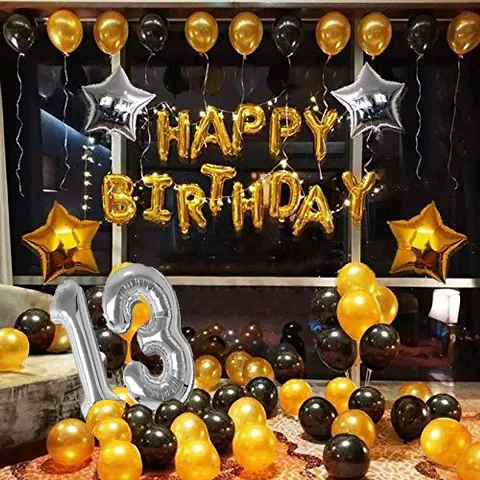 Birthday Party Decoration Items Combo- Black, Gold, Silver