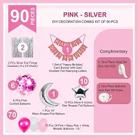 Premium Quality Happy Birthday Decoration Balloon Arch Garland Kit 90 Items Moon  Stars Style (Pink-Silver)-thumb1