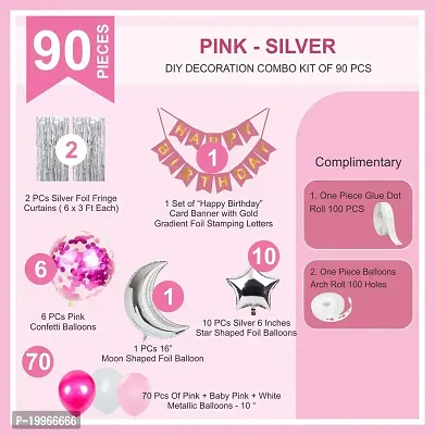 Premium Quality Happy Birthday Decoration Balloon Arch Garland Kit 90 Items Moon  Stars Style (Pink-Silver)-thumb2