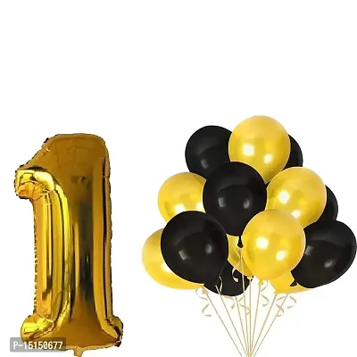 1st Birthday Baby Girl/Boy Decoration Combo. Number Foil Balloon(1pc) and Gold  black Latex Balloons (50pc) Set 51Pcs-thumb0