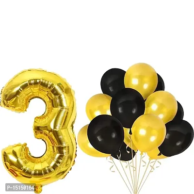 3rd Birthday Baby Girl/Boy Decoration Combo. Number Foil Balloon(1pc) and Gold  black Latex Balloons (50pc) Set 51Pcs-thumb0