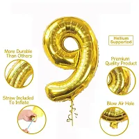 9th Birthday Baby Girl/Boy Decoration Combo. Number Foil Balloon(1pc) and Gold  black Latex Balloons (50pc) Set 51Pcs-thumb2