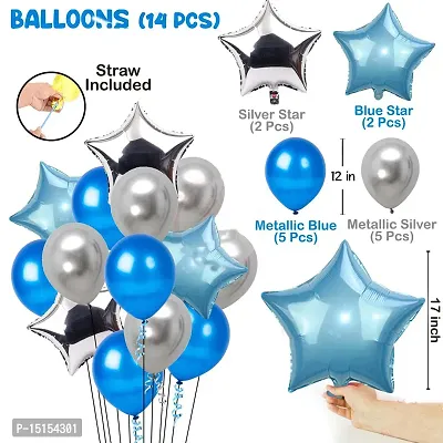 Silver  Blue 29th Happy Birthday Balloons Decoration Kit Items Combo-17Pcs for Kids Boys, Girls, 4 Star Foil Balloons,10 Latex Balloons, 1 Banner ,2 number foil balloon-thumb3