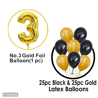 3rd Birthday Baby Girl/Boy Decoration Combo. Number Foil Balloon(1pc) and Gold  black Latex Balloons (50pc) Set 51Pcs-thumb2