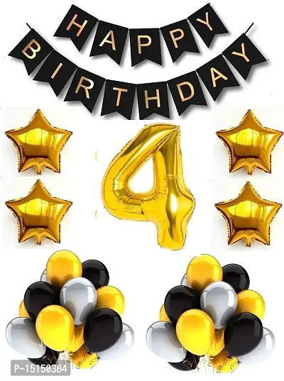 ZQNYCY 4th Gold Number Foil Balloon  Black Happy Birthday Banner  30 Piece Gold,Black  Silver latex balloons  4 Star Foil Balloon For Birthday Decoration Items For Birthday Party (Set Of 36 Piece)