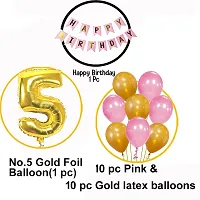 5th Birthday Baby Girl/Boy Decoration Combo. Pink banner(1pc) Number Foil Balloon(1pc) and Gold  Blue Metallic Balloons (20pc) Set 22Pcs-thumb2