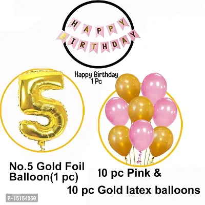 5th Birthday Baby Girl/Boy Decoration Combo. Pink banner(1pc) Number Foil Balloon(1pc) and Gold  Blue Metallic Balloons (20pc) Set 22Pcs-thumb3