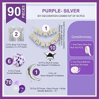 Premium Quality Happy Birthday Decoration Balloon Arch Garland Kit 90 Items Moon  Stars Style (Purple-Silver)-thumb1