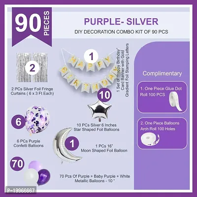 Premium Quality Happy Birthday Decoration Balloon Arch Garland Kit 90 Items Moon  Stars Style (Purple-Silver)-thumb2