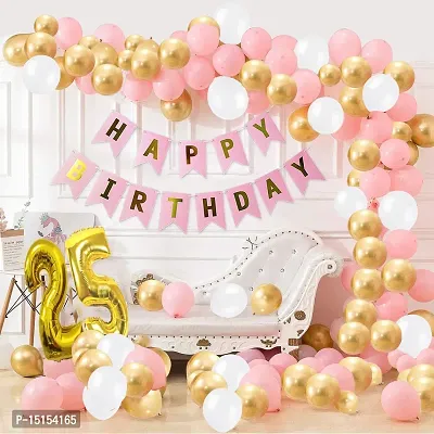 ZQNYCY Pink Happy Birthday Decoration Combo-32Pcs Set(1 Banner  30 Balloons  2 Number)For 25th birthday