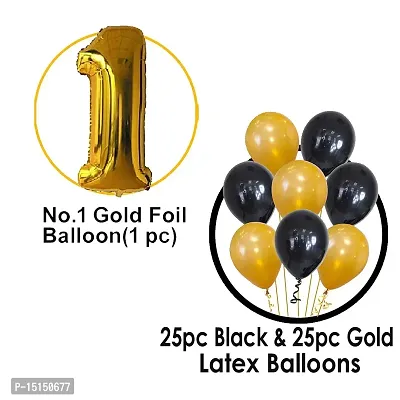 1st Birthday Baby Girl/Boy Decoration Combo. Number Foil Balloon(1pc) and Gold  black Latex Balloons (50pc) Set 51Pcs-thumb2