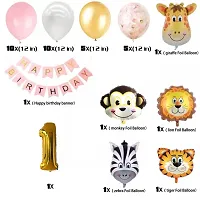 Happy Birthday Jungle Theme - (37) 1 Birthday Banner + 1 Birthday number + 5 Confetti Balloons + 5 Animal Face Foil Balloon with 25 HD Metallic Balloons (1st Birthday)-thumb1