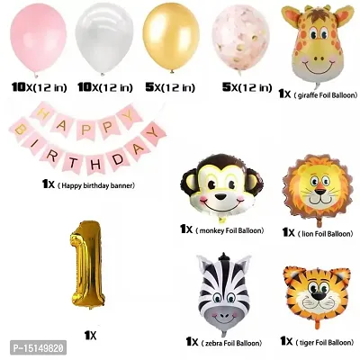 Happy Birthday Jungle Theme - (37) 1 Birthday Banner + 1 Birthday number + 5 Confetti Balloons + 5 Animal Face Foil Balloon with 25 HD Metallic Balloons (1st Birthday)-thumb2