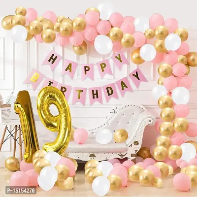 ZQNYCY Pink Happy Birthday Decoration Combo-32Pcs Set(1 Banner  30 Balloons  2 Number)For 19th birthday