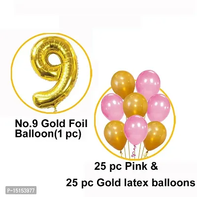 9th Birthday Baby Girl/Boy Decoration Combo. Number Foil Balloon(1pc) and Gold  Blue Metallic Balloons (50pc) Set 51Pcs-thumb3