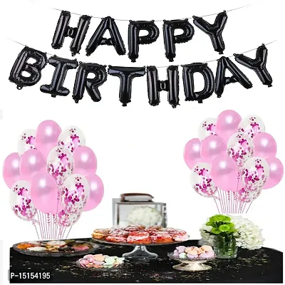 Happy Birthday Letter Foil  10 Confetti  10 Latex Ballons Pink for Party Decoration - BLACK-thumb0