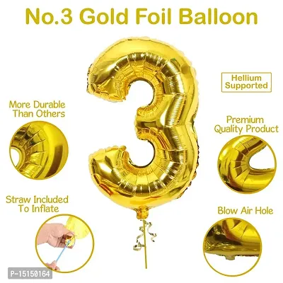 3rd Birthday Baby Girl/Boy Decoration Combo. Number Foil Balloon(1pc) and Gold  black Latex Balloons (50pc) Set 51Pcs-thumb3