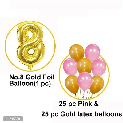 8th Birthday Baby Girl/Boy Decoration Combo. Number Foil Balloon(1pc) and Gold  Blue Metallic Balloons (50pc) Set 51Pcs-thumb3