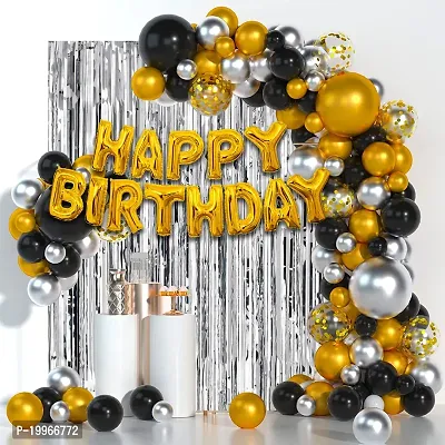 Premium Quality Golden Black And Silver Happy Birthday Decoration Items - 53Pcs-thumb0