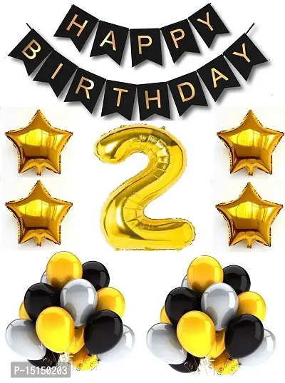 ZQNYCY 2nd Gold Number Foil Balloon  Black Happy Birthday Banner  30 Piece Gold,Black  Silver latex balloons  4 Star Foil Balloon For Birthday Decoration Items For Birthday Party (Set Of 36 Piece)