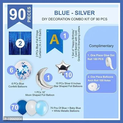 Premium Quality Happy Birthday Decoration Balloon Arch Garland Kit 90 Items Moon  Stars Style (Blue-Silver)-thumb2