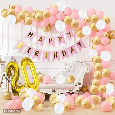 ZQNYCY Pink Happy Birthday Decoration Combo-32Pcs Set(1 Banner  30 Balloons  2 Number)For 20th birthday