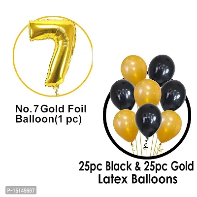 7th Birthday Baby Girl/Boy Decoration Combo. Number Foil Balloon(1pc) and Gold  black Latex Balloons (50pc) Set 51Pcs-thumb2