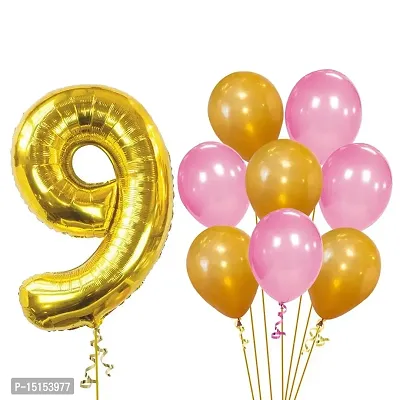 9th Birthday Baby Girl/Boy Decoration Combo. Number Foil Balloon(1pc) and Gold  Blue Metallic Balloons (50pc) Set 51Pcs