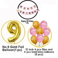 9th Birthday Baby Girl/Boy Decoration Combo. Pink banner(1pc) Number Foil Balloon(1pc) and Gold  Blue Metallic Balloons (10pc) Set 12Pcs-thumb2