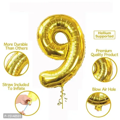 9th Birthday Baby Girl/Boy Decoration Combo. Pink banner(1pc) Number Foil Balloon(1pc) and Gold  Blue Metallic Balloons (10pc) Set 12Pcs-thumb4