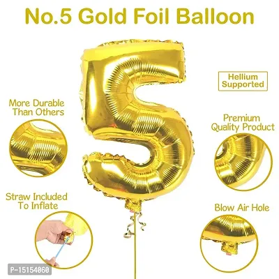 5th Birthday Baby Girl/Boy Decoration Combo. Pink banner(1pc) Number Foil Balloon(1pc) and Gold  Blue Metallic Balloons (20pc) Set 22Pcs-thumb4