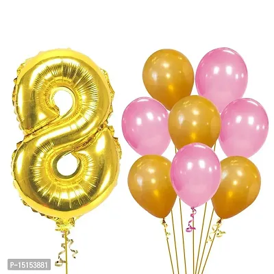 8th Birthday Baby Girl/Boy Decoration Combo. Number Foil Balloon(1pc) and Gold  Blue Metallic Balloons (50pc) Set 51Pcs