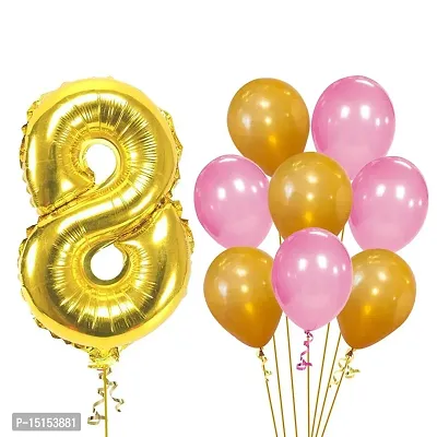 8th Birthday Baby Girl/Boy Decoration Combo. Number Foil Balloon(1pc) and Gold  Blue Metallic Balloons (50pc) Set 51Pcs-thumb0