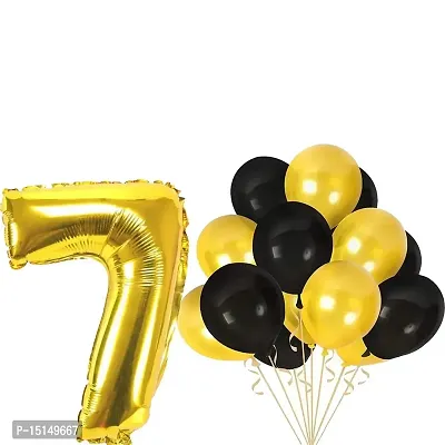 7th Birthday Baby Girl/Boy Decoration Combo. Number Foil Balloon(1pc) and Gold  black Latex Balloons (50pc) Set 51Pcs