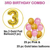 3rd Birthday Baby Girl/Boy Decoration Combo. Number Foil Balloon(1pc) and Gold  Blue Metallic Balloons (50pc) Set 51Pcs-thumb2