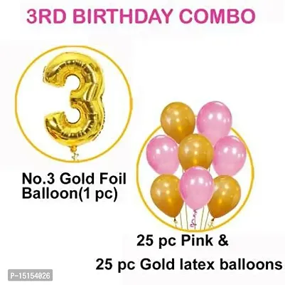 3rd Birthday Baby Girl/Boy Decoration Combo. Number Foil Balloon(1pc) and Gold  Blue Metallic Balloons (50pc) Set 51Pcs-thumb3