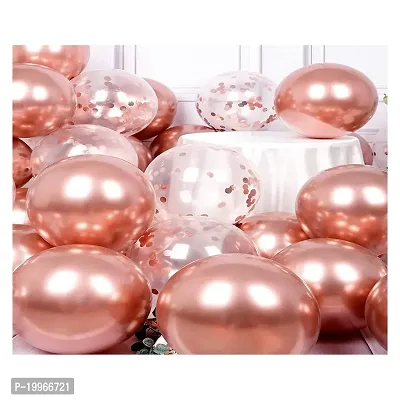 Premium Quality Rose Gold Chrome And Confetti Balloons For Decoration In Birthday, Anniversary, Party, Baby Shower- Pack Of 100