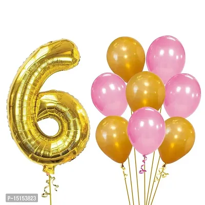 6th Birthday Baby Girl/Boy Decoration Combo. Number Foil Balloon(1pc) and Gold  Blue Metallic Balloons (50pc) Set 51Pcs-thumb0