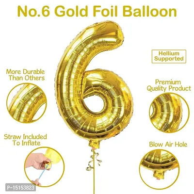 6th Birthday Baby Girl/Boy Decoration Combo. Number Foil Balloon(1pc) and Gold  Blue Metallic Balloons (50pc) Set 51Pcs-thumb4