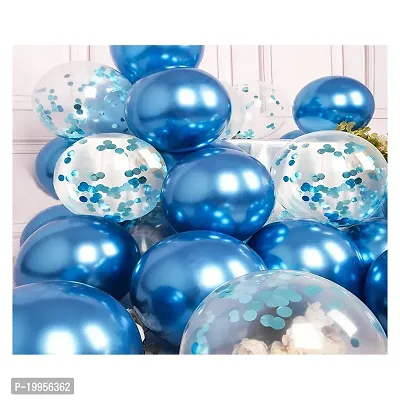 Premium Quality Blue Chrome And Confetti Balloons For Decoration In Birthday, Anniversary, Party, Baby Shower- Pack Of 100
