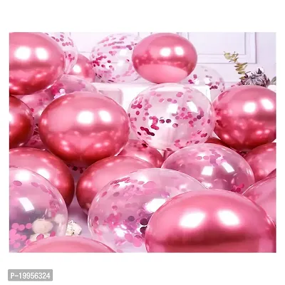 Premium Quality Pink Chrome And Confetti Balloons For Decoration In Birthday, Anniversary, Party, Baby Shower- Pack Of 100